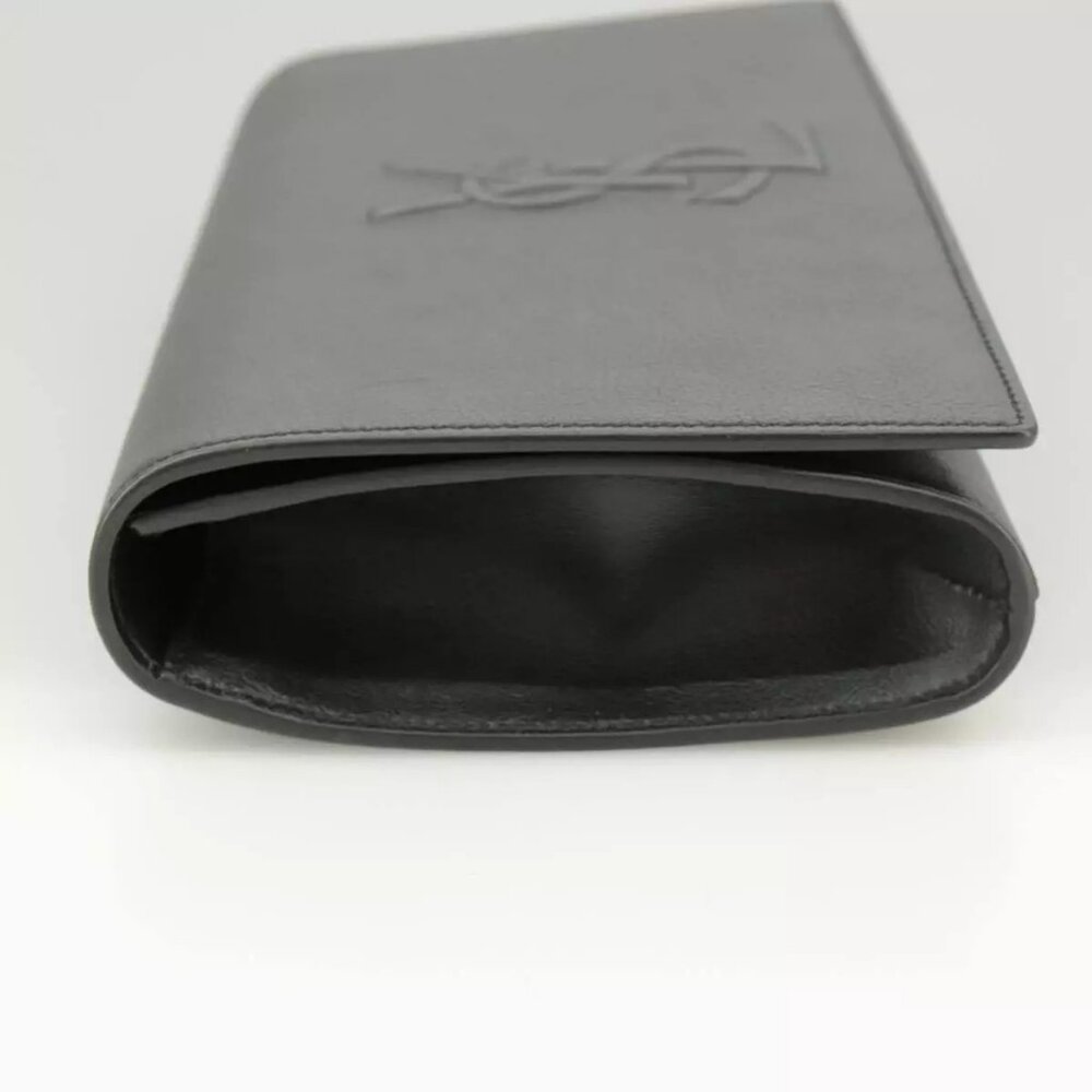 SAINT LAURENT Clutch Bag Leather Black Gold Auth - Picture 13 of 15